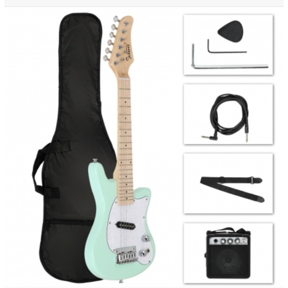 Glares 30” Mini Kids Electric Guitar Maple Fingerboard & 5W Amplifier Green NEW - Picture 3 of 13